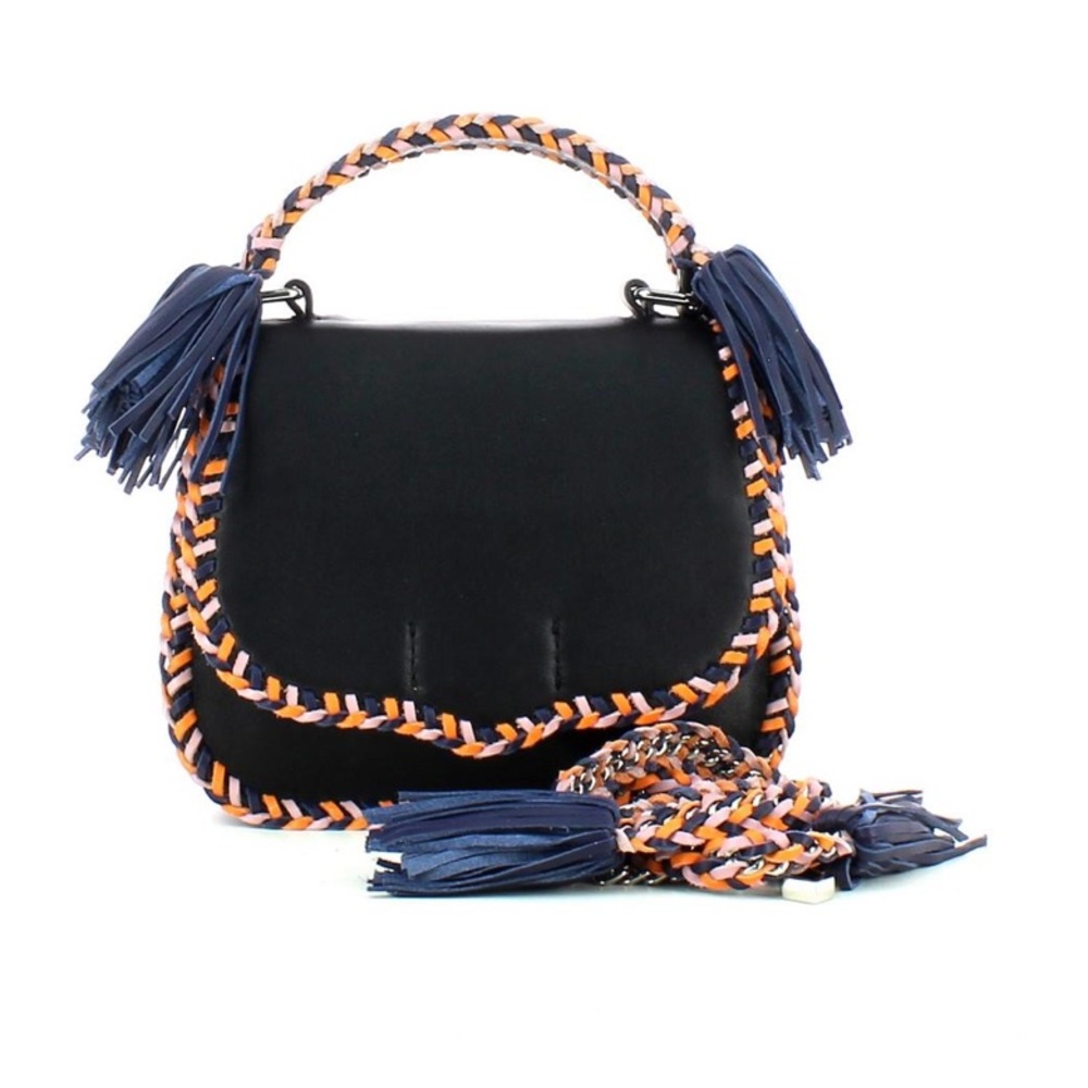 Rebecca Minkoff Chase Saddle Bag Braided Leather Navy, Orange, Lavender